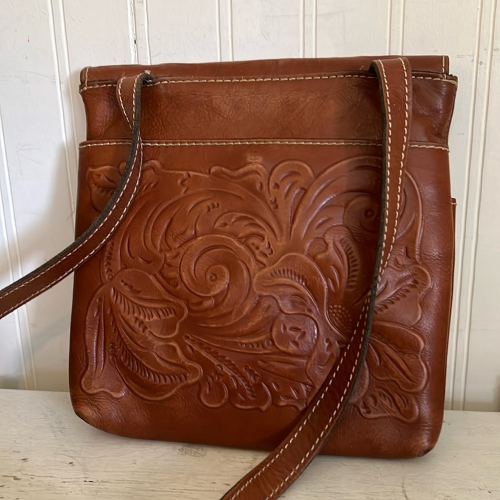 Patricia Nash Floral Tooled Leather Granada Crossbody Flap Bag (Brown) - Picture 2 of 10